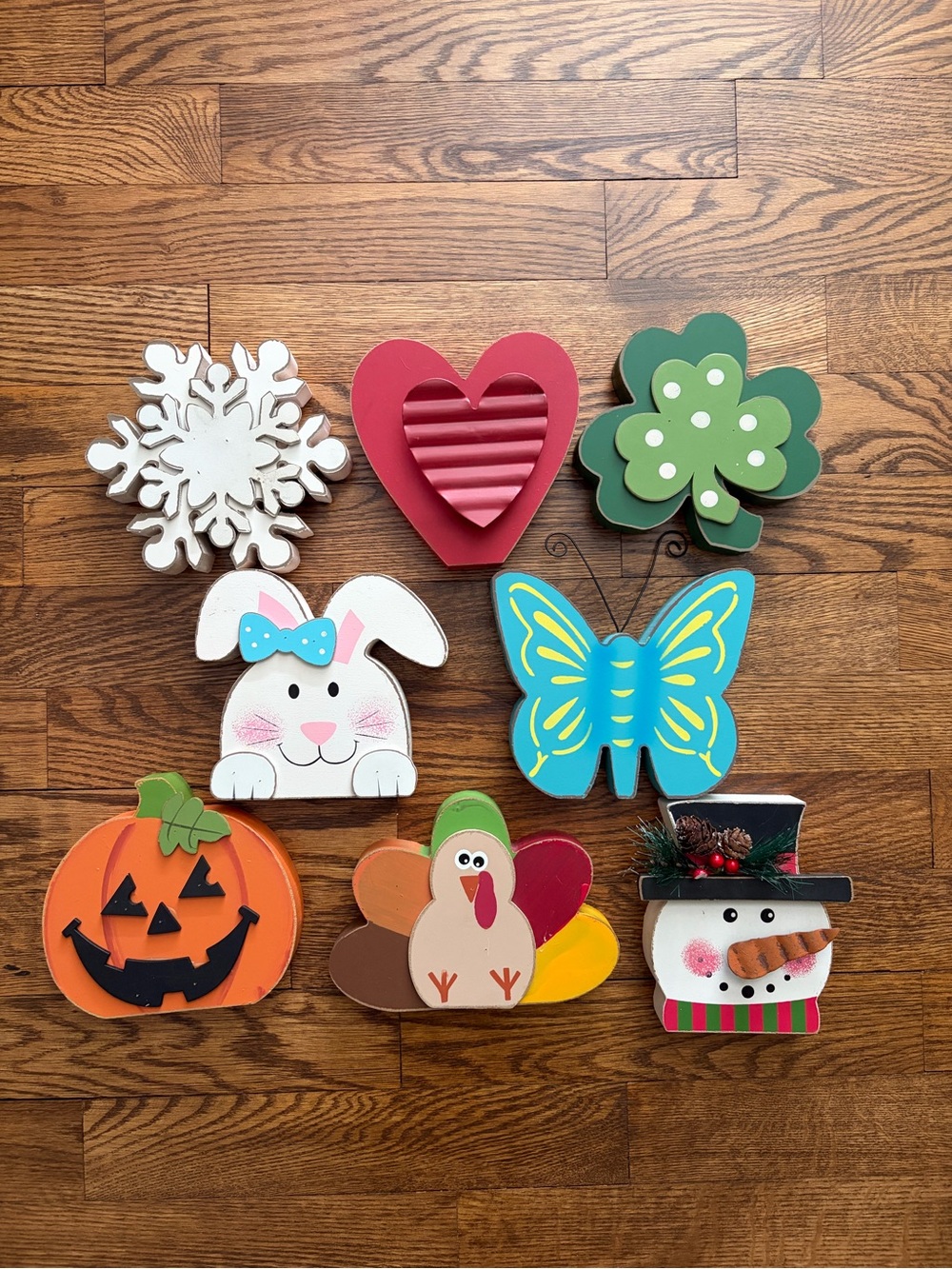 Wooden Decorative Seasonal Holiday Tabletop Shelf Sitter Decor Lot of 8